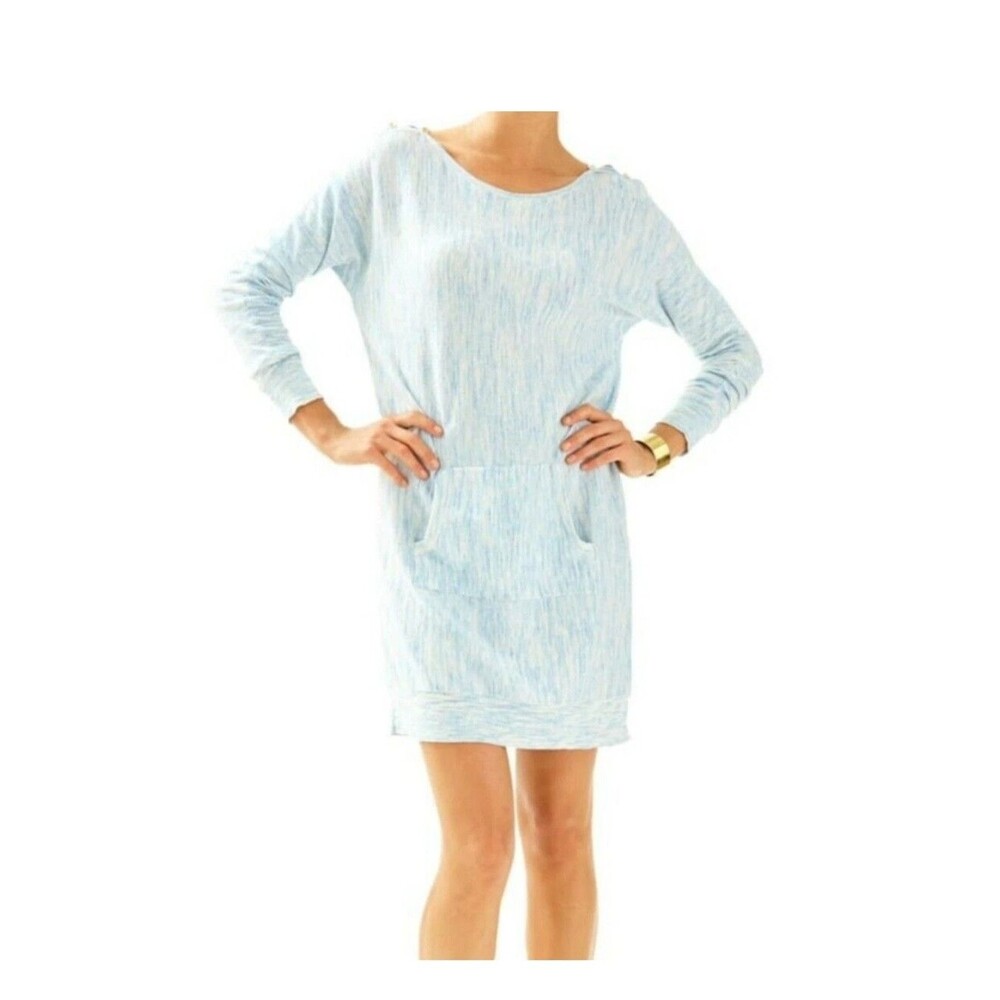 Lilly Pulitzer Blue Heathered Jupiter Sweater Dress‎ Kangaroo Pocket Size L